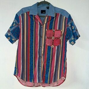 Vintage 90s Patchwork Pearl Snap Floral Top Liz wear short sleeve small